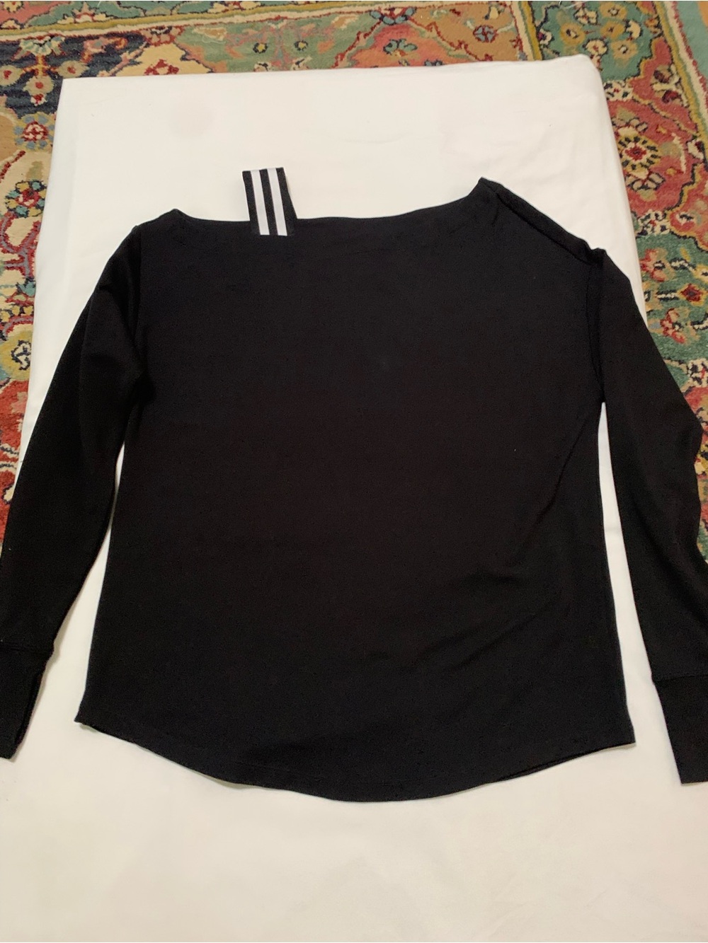 CAbi Size XS Fanatic Sweatshirt Cold Shoulder Striped Strap